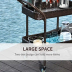 Rattan Wicker Serving Cart with 2-Tier Open Shelf, Brakes