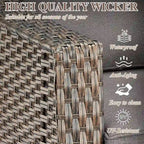 Wicker Rattan Outdoor Sofa Ottoman Set - Brown