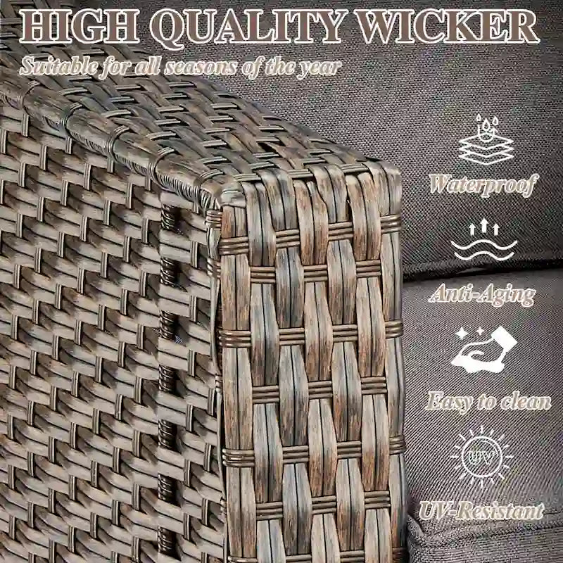 Wicker Rattan Outdoor Sofa Ottoman Set - Brown