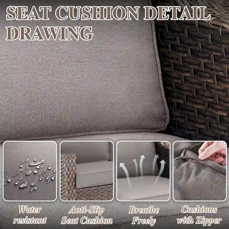Wicker Rattan Outdoor Sofa Ottoman Set - Brown