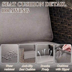 Wicker Rattan Outdoor Sofa Ottoman Set - Brown