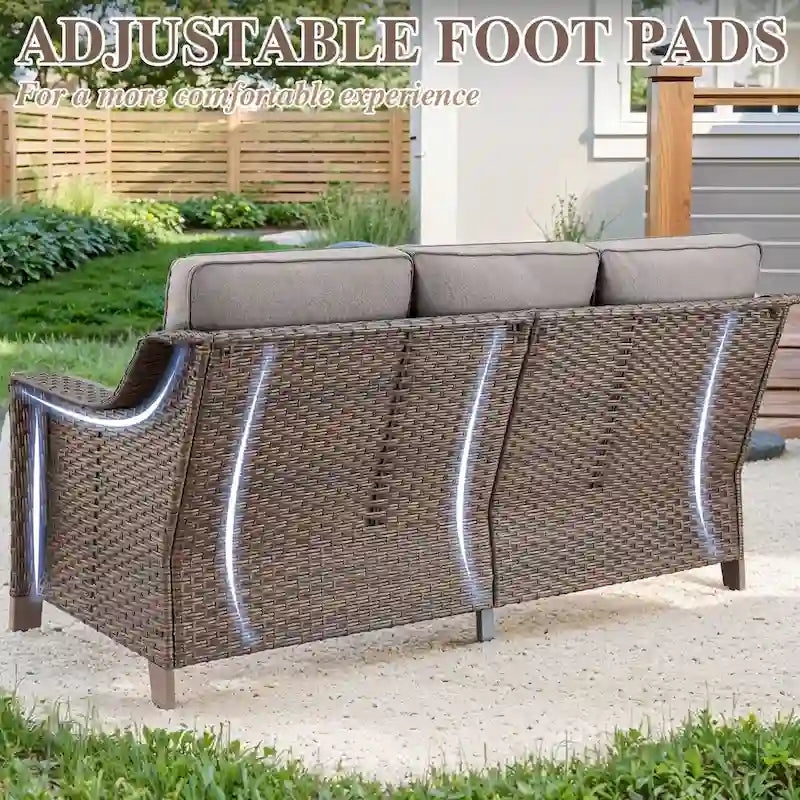 Wicker Rattan Outdoor Sofa Ottoman Set - Brown