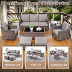 Wicker Rattan Outdoor Sofa Ottoman Set - Brown