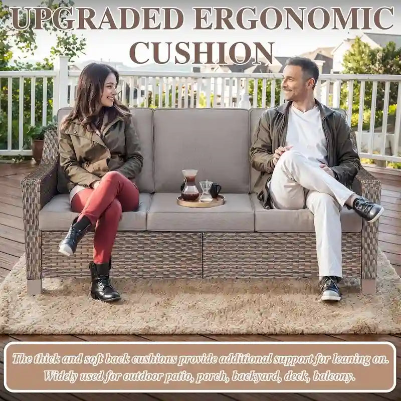 Wicker Rattan Outdoor Sofa Ottoman Set - Brown