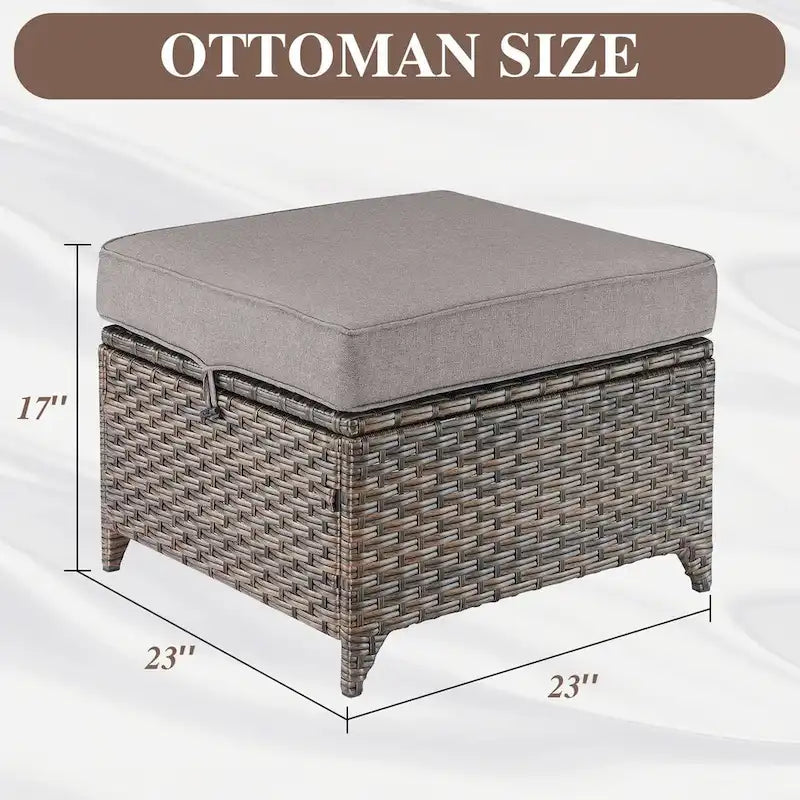 Wicker Rattan Outdoor Sofa Ottoman Set - Brown