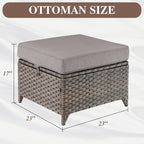 Wicker Rattan Outdoor Sofa Ottoman Set - Brown