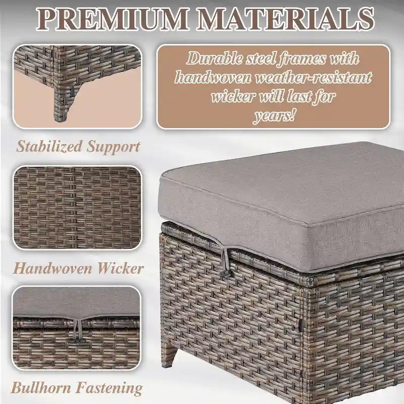 Wicker Rattan Outdoor Sofa Ottoman Set - Brown