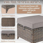 Wicker Rattan Outdoor Sofa Ottoman Set - Brown