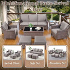 Wicker Rattan Outdoor Sofa Ottoman Set - Brown
