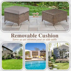Wicker Rattan Outdoor Sofa Ottoman Set - Brown