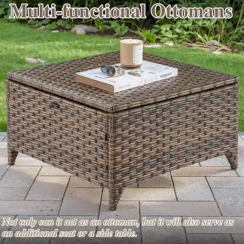 Wicker Rattan Outdoor Sofa Ottoman Set - Brown
