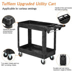 2 Tier Large 550lbs Capacity Shelf Plastic Utility Cart with Wheels Black