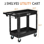 2 Tier Large 550lbs Capacity Shelf Plastic Utility Cart with Wheels Black
