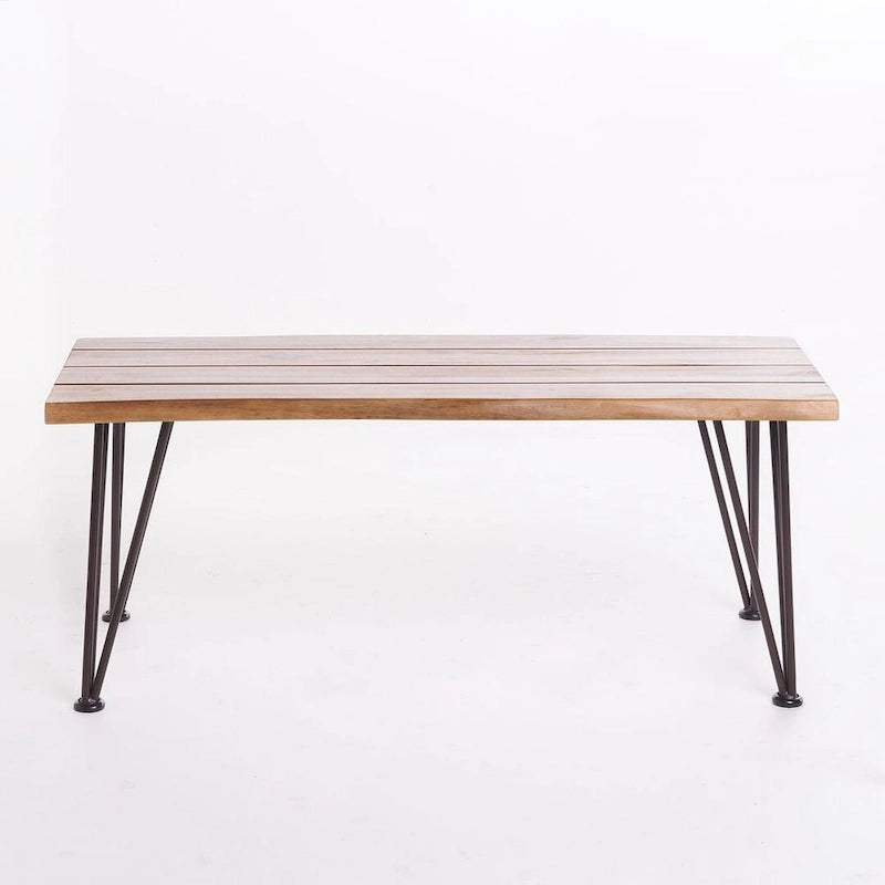 Coffee Table Teak Wood and Metal Rustic Patio Furniture by Christopher Knight Home