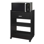 Kitchen Island Microwave Serving Cart Cabinet with Drawer and Shelfs for Storage (Black)