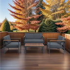 4-Piece Outdoor Sofa Set with Acacia Wood Top & Dark Grey Cushions - 28.35*46.46*27.56inchs