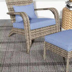 Patio Wicker Adirondack Chair Set with Ottoman, Outdoor Fire Pit Chair with Cushions, High-Back, Large Seat and Armrests