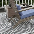 Patio Wicker Adirondack Chair Set with Ottoman, Outdoor Fire Pit Chair with Cushions, High-Back, Large Seat and Armrests