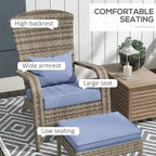 Patio Wicker Adirondack Chair Set with Ottoman, Outdoor Fire Pit Chair with Cushions, High-Back, Large Seat and Armrests