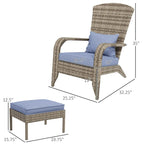 Patio Wicker Adirondack Chair Set with Ottoman, Outdoor Fire Pit Chair with Cushions, High-Back, Large Seat and Armrests