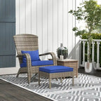 Patio Wicker Adirondack Chair Set with Ottoman, Outdoor Fire Pit Chair with Cushions, High-Back, Large Seat and Armrests