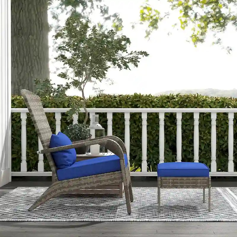 Patio Wicker Adirondack Chair Set with Ottoman, Outdoor Fire Pit Chair with Cushions, High-Back, Large Seat and Armrests