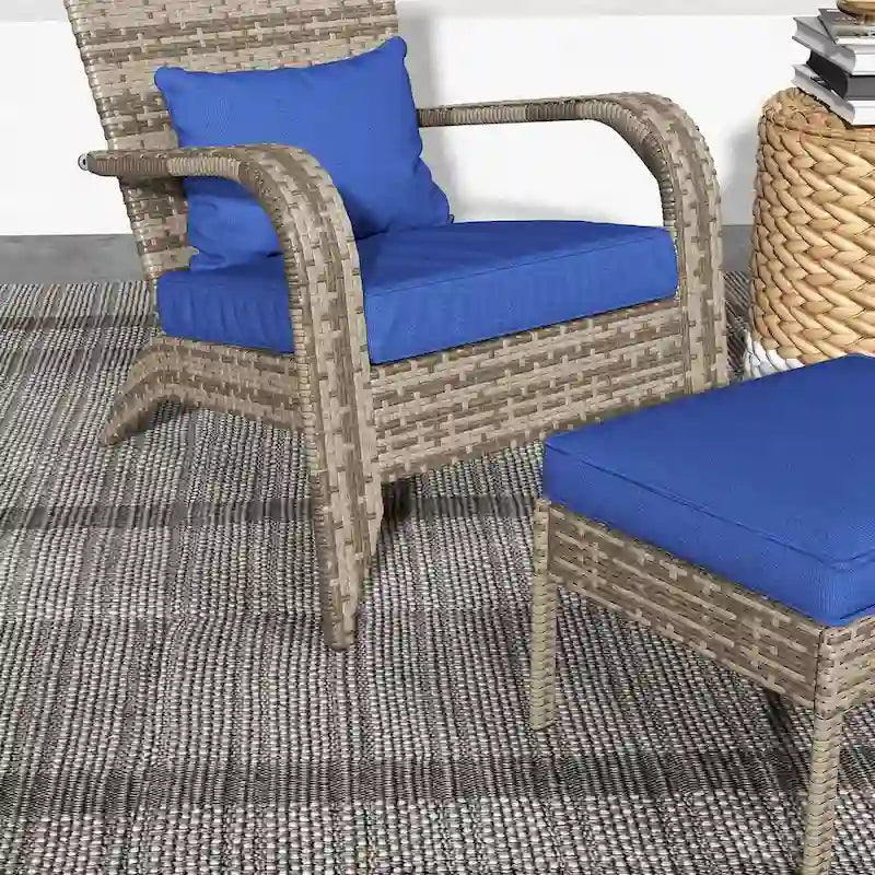 Patio Wicker Adirondack Chair Set with Ottoman, Outdoor Fire Pit Chair with Cushions, High-Back, Large Seat and Armrests
