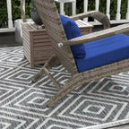 Patio Wicker Adirondack Chair Set with Ottoman, Outdoor Fire Pit Chair with Cushions, High-Back, Large Seat and Armrests