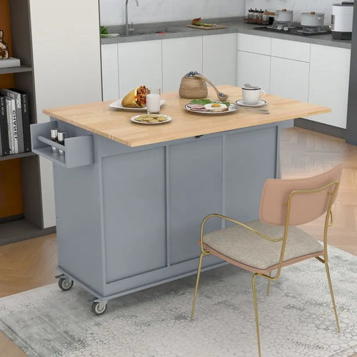 52.7 Rolling Mobile Kitchen Island with Solid Wood Top