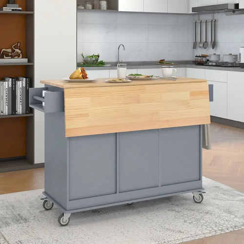 52.7 Rolling Mobile Kitchen Island with Solid Wood Top
