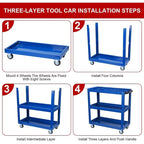 3 Tier Tool Cart on Wheels, 450 LBS Heavy Duty Steel Utility Cart w/Lockable Wheels for kitchen,Garage, Warehouse