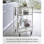 Yamazaki Home Rolling Utility Cart, Steel, Wheels - L 19.29 x W 14.96 x H 32.09 inches