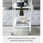 Yamazaki Home Rolling Utility Cart, Steel, Wheels - L 19.29 x W 14.96 x H 32.09 inches
