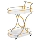 2-Tier Bar Cart on Wheels, Modern Mobile Bar Trolley Serving Cart with Wine Rack, White+Gold