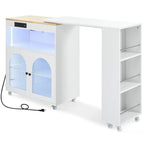 33 in. W Kitchen Island Rubberwood Top on 8 Wheels With Extended Table, LED Lights, Power Outlets
