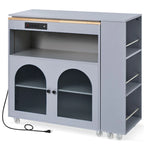 33 in. W Kitchen Island Rubberwood Top on 8 Wheels With Extended Table, LED Lights, Power Outlets