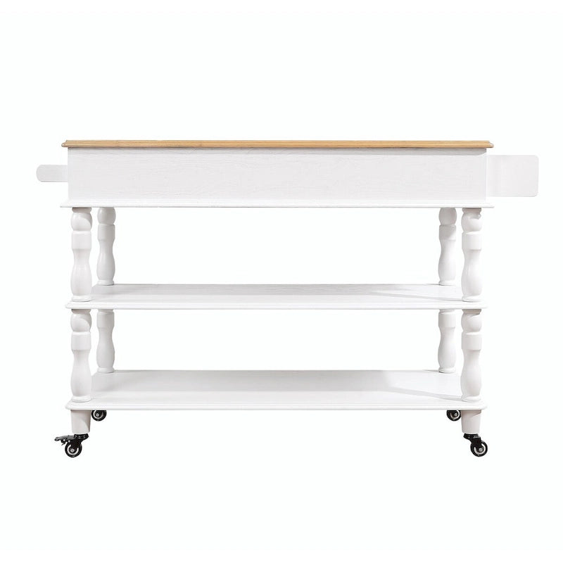 Rolling Kitchen Island Cart with Solid Oak Wood Top, Wine and Spice Rack