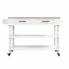 Rolling Kitchen Island Cart with Solid Oak Wood Top, Wine and Spice Rack
