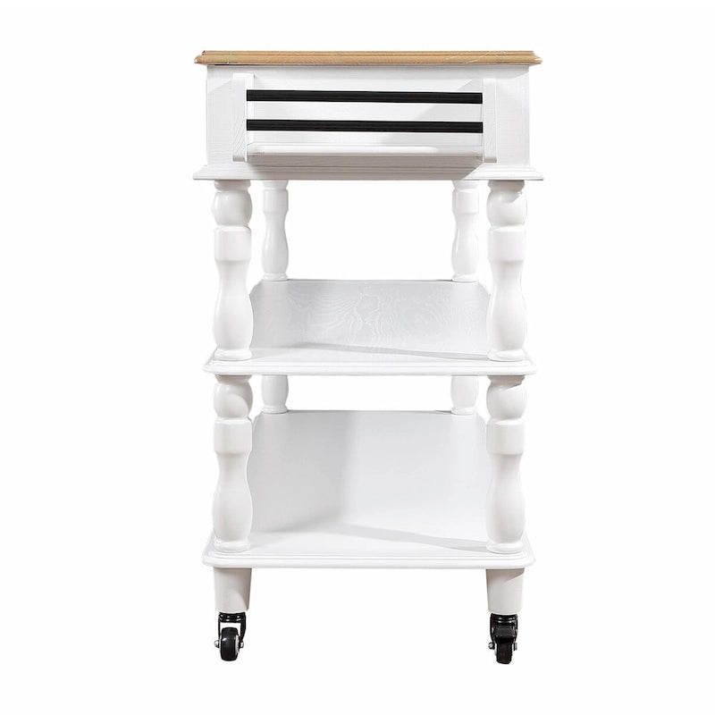 Rolling Kitchen Island Cart with Solid Oak Wood Top, Wine and Spice Rack