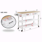 Rolling Kitchen Island Cart with Solid Oak Wood Top, Wine and Spice Rack