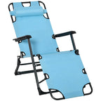 Outdoor Folding Chaise Lounge, 2-in-1 Tanning Chair with PillowArmrests & Pocket