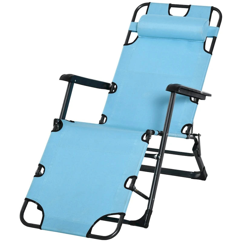 Outdoor Folding Chaise Lounge, 2-in-1 Tanning Chair with PillowArmrests & Pocket