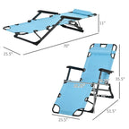 Outdoor Folding Chaise Lounge, 2-in-1 Tanning Chair with PillowArmrests & Pocket