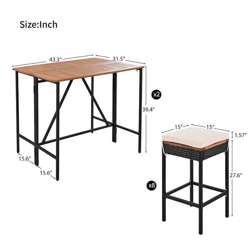 10-Piece Outdoor Wicker Bar Set
