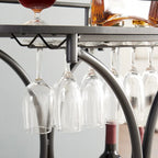 Black Wood Kitchen Cart with Wine Rack & Glass Holder Beverage Cart 2-Tier Mobile Bar Serving Cart Rolling Drink Trolley
