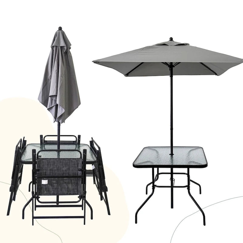 Outdoor Patio Dining Set for 4 Metal Furniture Chair Set with Umbrella