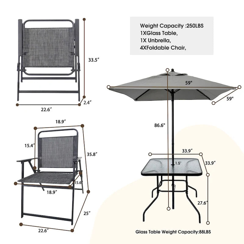 Outdoor Patio Dining Set for 4 Metal Furniture Chair Set with Umbrella