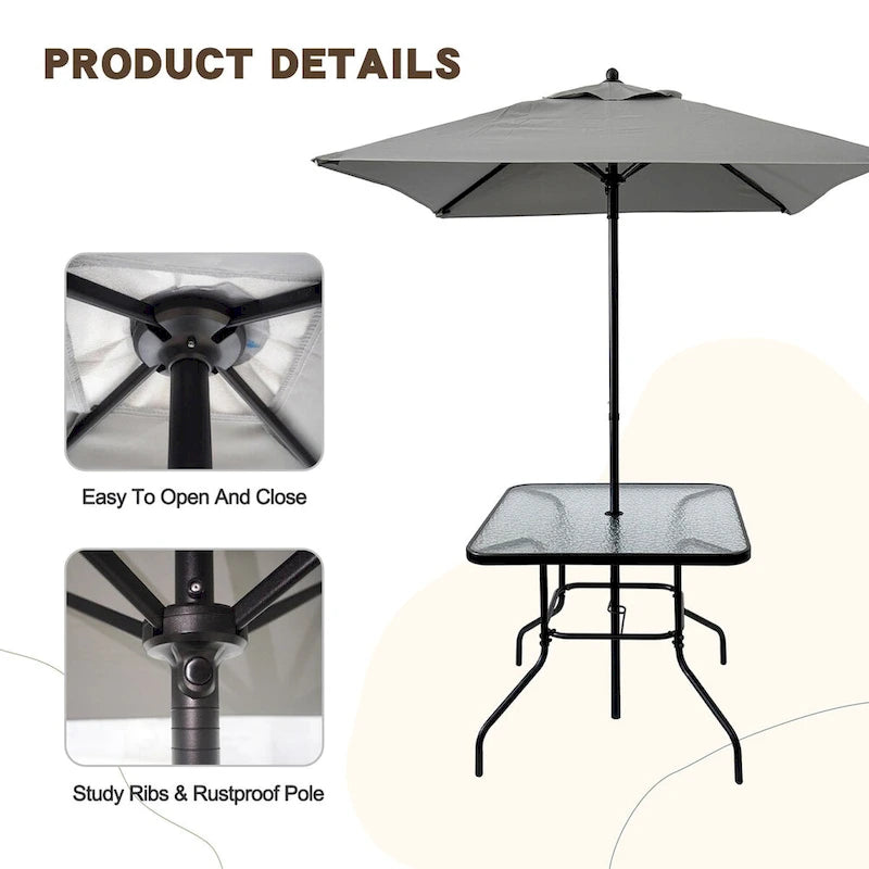 Outdoor Patio Dining Set for 4 Metal Furniture Chair Set with Umbrella