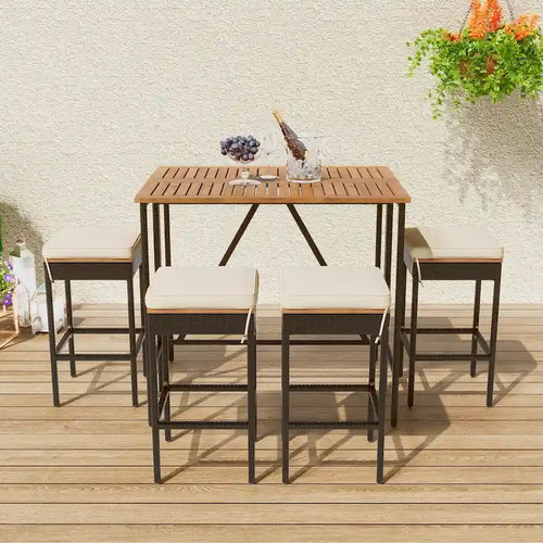 5-Piece Outdoor Bar Set with Foldable Tabletop and Cushions