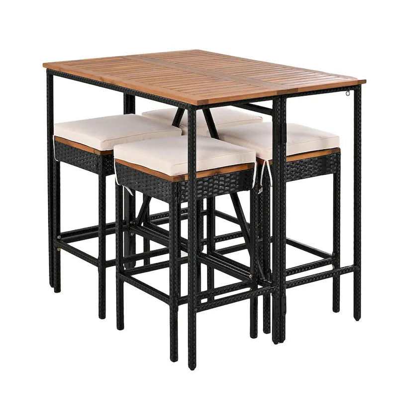 5-Piece Outdoor Bar Set with Foldable Tabletop and Cushions